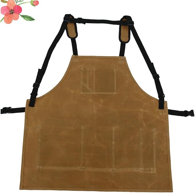 Kisangel Waterproof Heavy Duty Canvas Garden Tool Apron Pockets Sturdy Oil-Proof Pinafore for Cooking and Outdoor Work