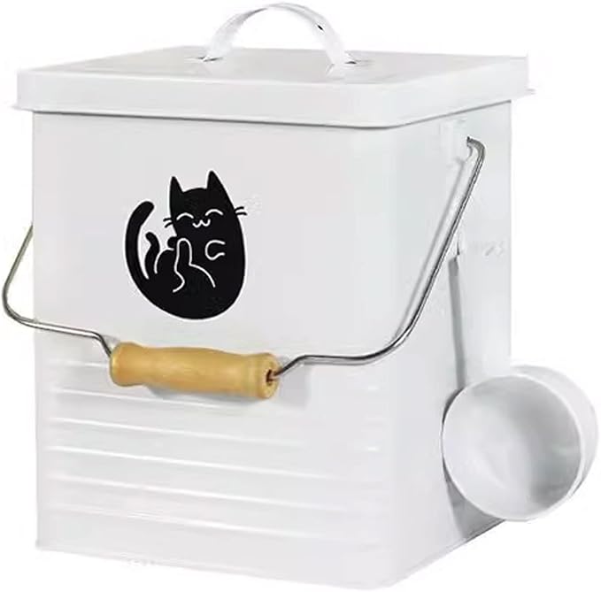 15 Lb Container for Dog Food, Wooden Handle, Pet Food Storage Containers for All Pet Food, Galvanized Iron Air-tight Dog Food Containers, Farm Dog Food Containers (white)