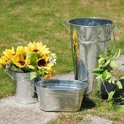 Hosley 3 Pack of Galvanized Planters 5" Dia x 4.5" H Durable Metal Plant Pots for Floral Arrangements Indoor and Outdoor Gardening with Vintage-Inspired Charm Rustic