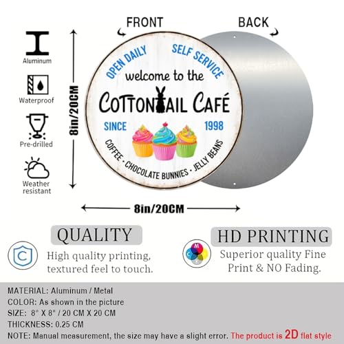 Welcome to the Cottontail Cafe Retro Round Aluminum Metal Sign for Home Cafes Farmhouse - 8x8 Inch - Image 2