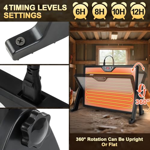 Smart 180W Chicken Coop Heater with Remote Control - Black, Low Energy Consumption - Image 6