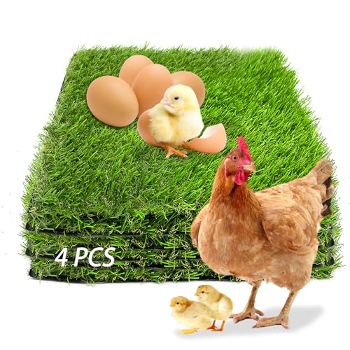 4 Pack Washable Chicken Nesting Pads Artificial Grass Rug Carpet Cuttable Chickens Nest - Green, Plastic by MUYG