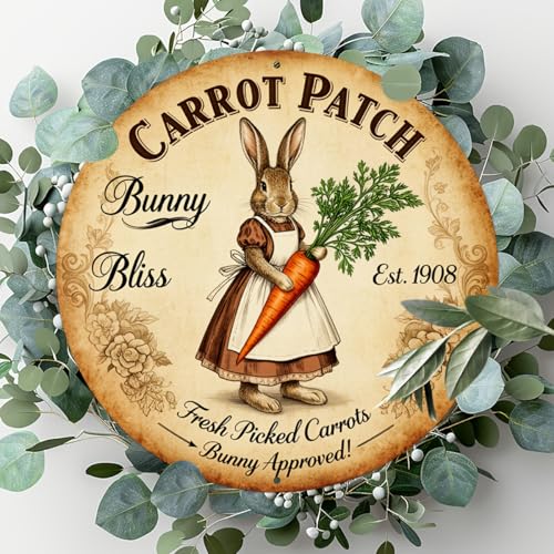 Carrot Patch Bunny Bliss Round Aluminum Metal Sign Retro Vintage Bunny Approved Sign - 8x8 Inch - Image 4