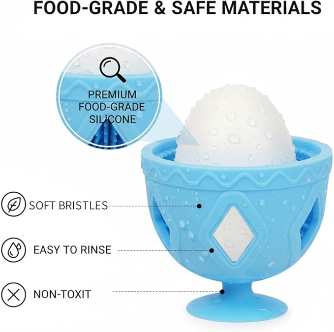 2 PCS Cleaner Brush for Fresh Eggs – Silicone Egg Washer Scrubber,Reusable Multipurpose Egg Washing Tool for Fruits & Vegetables,Suction Cup Base,Organic Egg Cleaner & Produce Brush(Beige+ Blue)