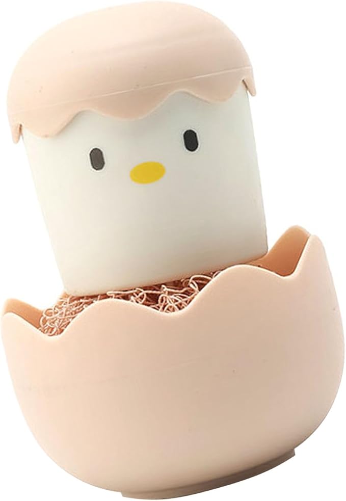 Eggshell Chicken Cleaning Brush Cartoon Kitchen Scrubber Fiber Ball Head Detachable Handle for Bowls Pots Dishwashing PP Material (Pink)