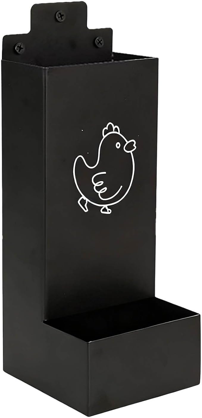Automatic Chicken Grit Feeder Metal Hanging Poultry Feeder with Anti-Waste Design for Hens and Chicks Easy to Install Clean Outdoor Indoor Coop Accessories Small Farm Ranch Backyard Use (Black)