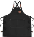 Chef Apron with Large Pockets for Women Men, Cotton Canvas Cross Back Water Repellent Adjustable Work Apron