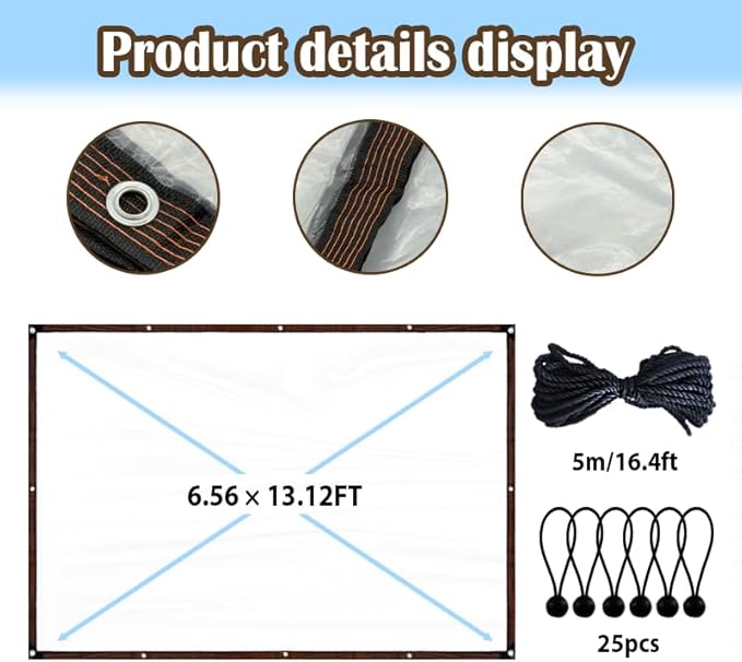 Clear Heavy Duty Waterproof Tarp with Grommets, Transparent Plastic Tarpaulin for Outdoor Covering, Rainproof Vinyl Tarps for Patio, Garden, Chicken Coop, Camping (6.6x13 FT)