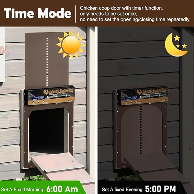 Automatic Chicken Coop Door Solar Powered, IP65 Waterproof Aluminum Auto Chicken Door with Timer Light Sensor Remote Control, Anti-Pinch Protection, LCD Display, 3 Power Modes for Poultry Duck Goose