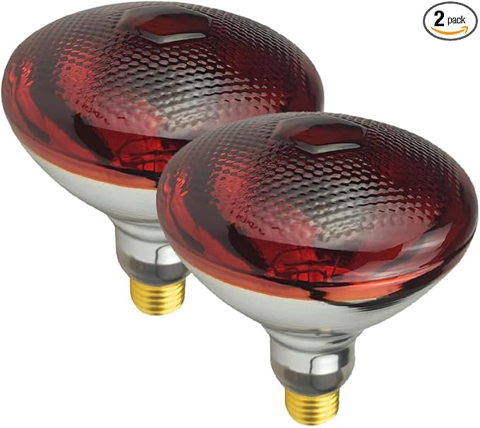Heat Lamp PAR38 250W 2 Pack Red Infrared Heavy Glass Lamp Bulb for Food Service,Brooder Bulb,Chicks,Pet, Bathroom,Light Therapy,Reptiles and Amphibian.
