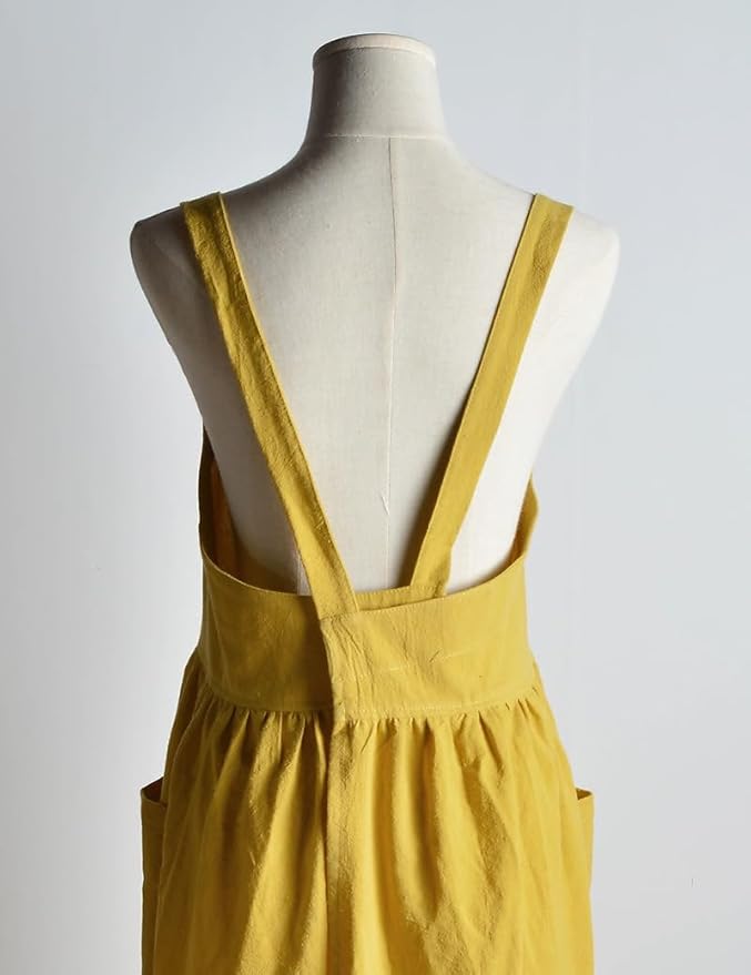 Cotton and linen Kitchen Cooking Aprons Dress for Women with Pockets Cute for Baking Painting Gardening Cleaning