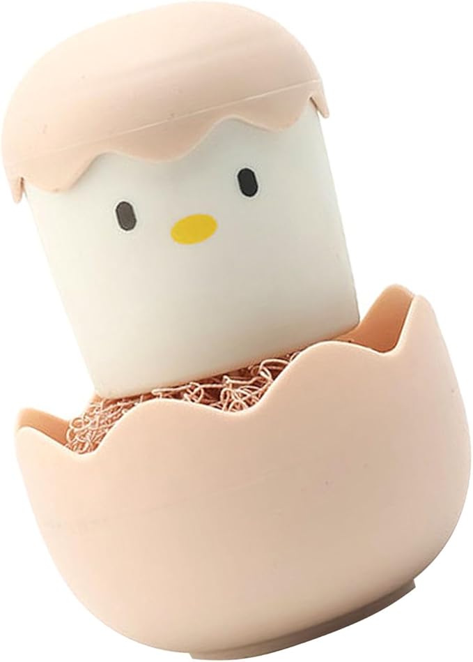 Eggshell Chicken Cleaning Brush Cartoon Kitchen Scrubber Fiber Ball Head Detachable Handle for Bowls Pots Dishwashing PP Material (Pink)