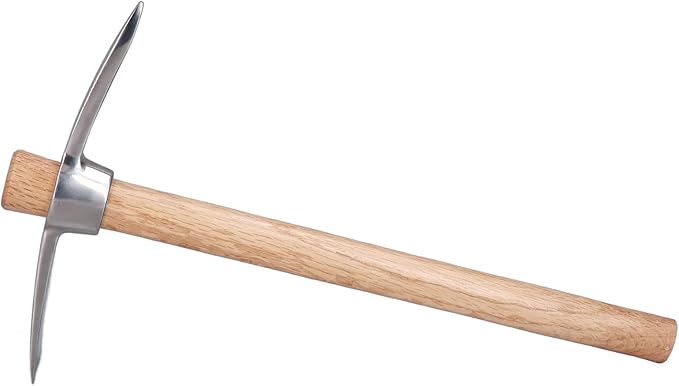 15.7in Hand Cultivator & Hoe Tool - Dual Head Stainless Steel Garden Pickaxe for Weeding, Digging, Planting - Ergonomic Wooden Handle for Farming, Landscaping, Bonsai Care