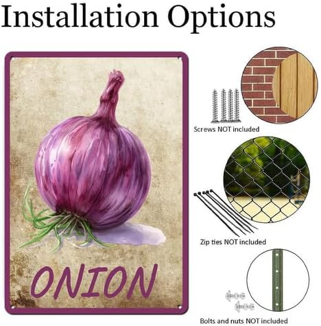 Vegetables Metal Sign Vintage Decor Onion Sign Farm Wall Decor Sturdy Rust Waterproof Aluminum Signs for Outdoor Yard Garden Easy to Install 8x12inch