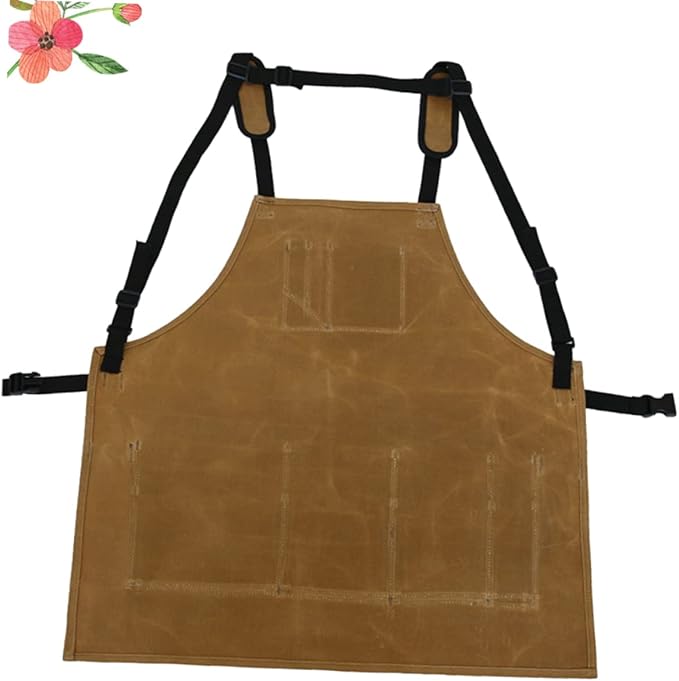 TOYANDONA Waterproof Heavy-Duty Waxed Canvas Garden Apron Tool Pockets Adjustable Cooking Apron for Men and Women Sturdy Oil-Proof Work Pinafore for Gardening and Woodworking