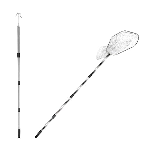 FAVOMOTO Chicken Catching Net and Hook Set for Poultry Farming, Portable Stainless Steel Handle with Thickened Mesh Net, Outdoor Livestock Supplies for Chicken Coop Catching