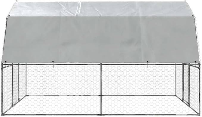 Walk-in Chicken Coop Silver 112.2 x 147.6 x 90.6 in Galvanized Steel Polyethylene Outdoor Hen Run Durable Weatherproof Poultry Cage for Backyard Farm Garden