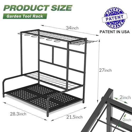 Sttoraboks Garden Tool Organizer Rack Up to 39 Tools - Black, Broom Holder & Garden Tool Rack for Shed - Image 2