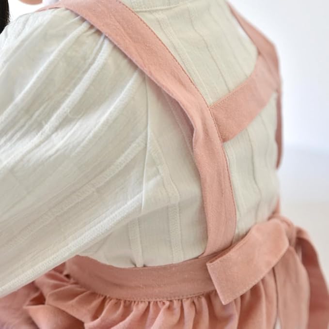 IWEMEK Kids Aprons for Girls Cooking Child Cotton Linen Apron Dress with Pockets Art Baking Gardening Painting Apron Pinafore