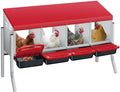 Chicken Nesting Boxes, 4-Hole Wall Mount Roll Away Nest for Easy Cleaning & Egg Collection, Metal Chicken Coop Nest for Hens, for Backyard, Farm, Poultry Coop with Bracket Legs, Red