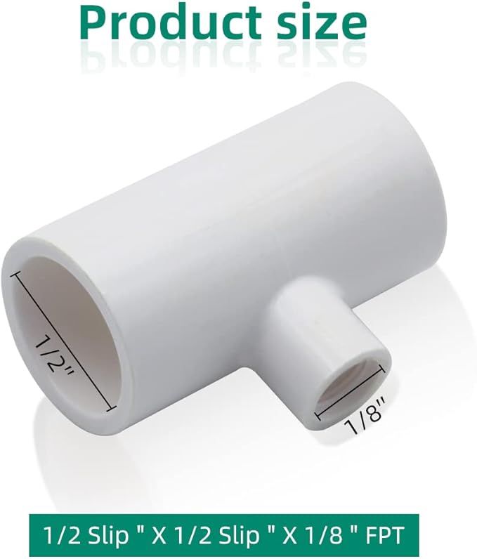 PVC Tee Fittings for Threaded Nipples Chicken Waterer- Reducing Tee Fittings for Schedule 40 PVC Piping with 1/8'' FPT Threads (20)