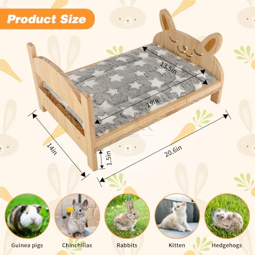 Large Wooden Rabbit Bed, 2-in-1 Bunny Bed with Gray Star Mat - 20.4 x 14.5 x 1.4 inches, white - Image 2