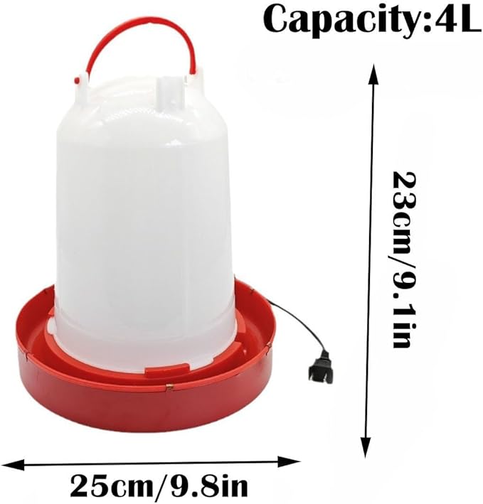 Heated Chicken Waterer,Hanging Poultry Water Fountainer,Farm Innovators Heated Chicken Waterer,Poultry Water Big Capacity Plastic Water Dispenser with Heater for Chicks,Chickens Livestock (6, Liters)