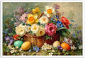 MNFGMH Easter Pictures Wall Decor Flower Baskets and Easter Eggs Spring Botanical Canvas Art Easter Pictures for Wall Farmhouse Style Artwork Canvas Roll 16x24 inch