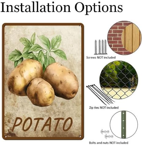 Vegetables Metal Sign Vintage Decor Potato Sign Farm Wall Decor Sturdy Rust Waterproof Aluminum Signs for Outdoor Yard Garden Easy to Install 12x16inch