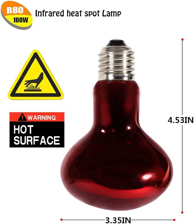 Infrared Heat Lamp Bulbs 100W 2 Pack,Red Basking Spot Light Bulb Reptile Heating lamp for Bearded Dragon,Turtle,Snake,Leopard Gecko,Chicked with Digital Temperature Thermometer