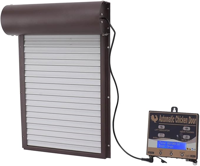 Automatic Chicken Coop Door, Solar Powered 3 in 1 with Timer HD LED Display for Chicken Duck Goose (Brown)