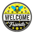 Welcome Friends Round Aluminum Metal Sign Retro Yellow Black Bees Flowers for Home Cafes - 8x8 Inch by Generic