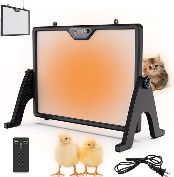 Dual-Sided Chicken Brooder Heater Plate- 16.5" x 12 "Chicken Coop Heater, Adjustable Temperature, 360° Angle, Remote Control, Energy-Efficient & Safe Heating Panel for Chicks, Pets