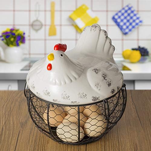 Round Chicken Wire Egg Basket, Farmhouse Metal Chicken Egg Collecting Basket with Handle Vintage Gathering Basket for Gathering Fresh Eggs Fruit Countertop Storage