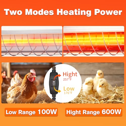 600W Heat Lamp for Chickens, Large Chicken Coop Heater - Heat lamp 600W - 1 Pack, Galvanized Steel, Adjustable Temp and Height - Image 4