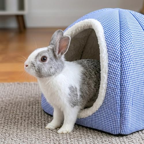 Rabbit Hideout Bed for Large Bunnies, Soft Plush Bunny House - Blue, Polyester - Image 6