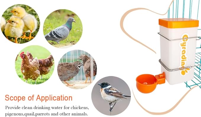 Automatic Waterer System Chick Drinker Cups 1L Hanging Automatic Fill Poultry Watering Cup Used for Cage (Orange, 1)