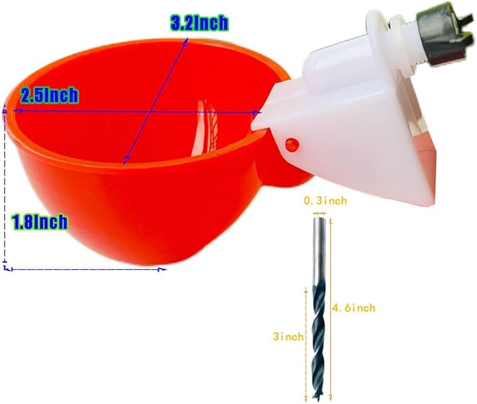 Poultry Waterer Cups 10 Packs Chicken Water Cups for PVC with Tee Automatic Chicken Waterer Kit for Poultry Chicks Duck Goose Turkey Bird and Bunny with Mounting Hole Opener (Red)