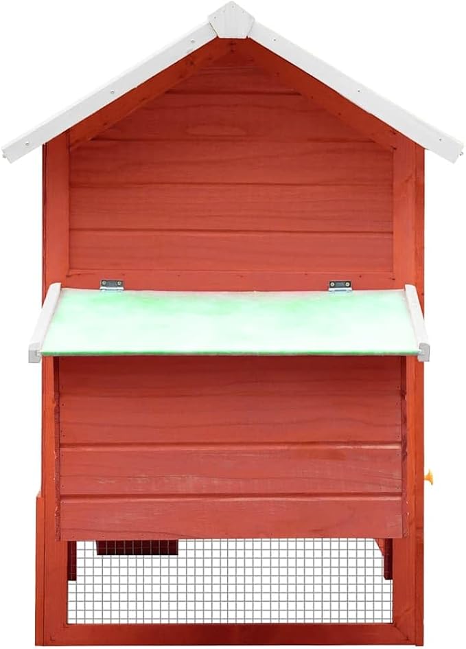 Outdoor Wooden Rabbit Hutch 66.9 x 66.9 x 43.3 in Red Solid Pine Chicken Coop with Pull-Out Tray Ramp Weatherproof Small Animal Cage for Backyard Garden