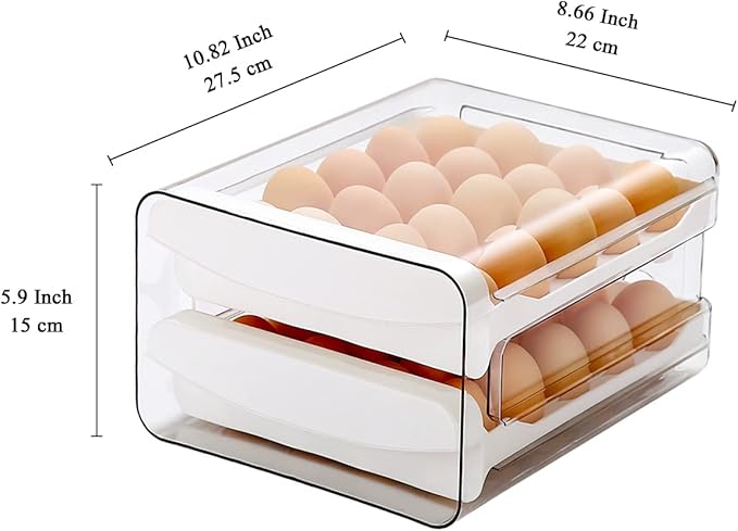 HOMQUEN Egg Holder, Clear Plastic - 2 Layer/40 Grid Egg Tray & Fresh Storage Box for Fridge