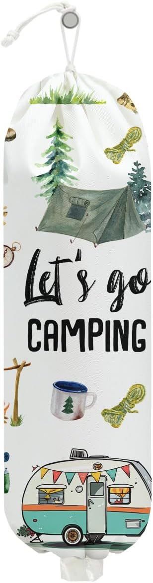 Camping Plastic Bag Holder, Wall Mount Grocery Bag Holder for Plastic Storage bag, Camper Accessories for Inside Storage Organizer Reusable Grocery Bags, Pull Rope Free Adjustment, Gifts for Women Mom