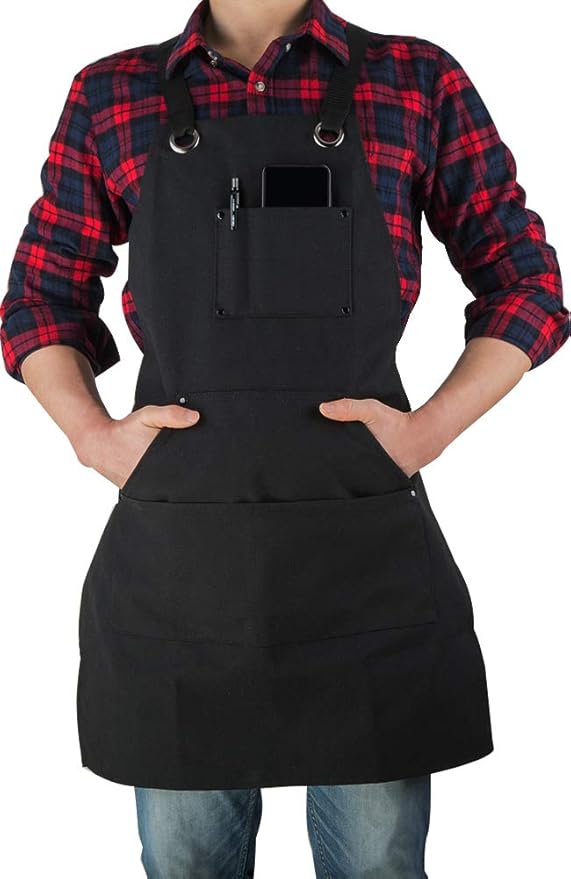 16 Oz Canvas Apron for Men - Black Heavy Duty Work Apron for Carpenters,Woodworkers,Blacksmith,BBQ,Gardener, workshop