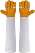 Animal Handling Gloves Bite Proof Scratch Leather Pet Gloves for Cat Dog Bird Snake Handling Veterinarians Groomers Zoo Workers Gray Yellow 23.6 Inches (60cm gray color plus yellow trough to thicken)
