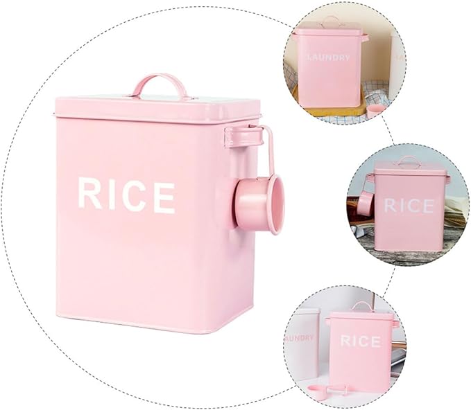 Toyvian Pet Food Storage Barrel with Airtight Seal and Lid, Large Capacity Metal Grain Container with Measuring Cup, Moisture-proof Dog and Cat Food Storage Bin for Household Use