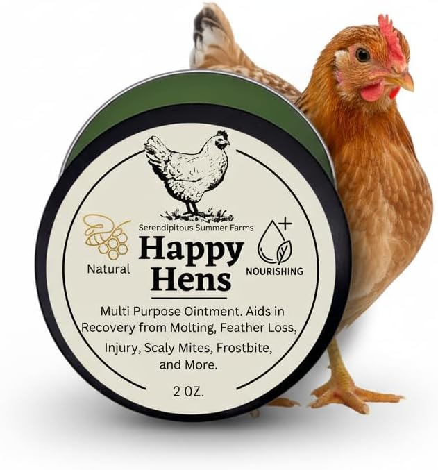 SSF Organics Happy Hens- All Purpose First Aid Poultry Balm. Organic Healing Ointment for Pecking Wounds/Sores, Frostbite, Mites, and Molting. Concentrated Hen Healer Ointment. Made in The U.S.A.