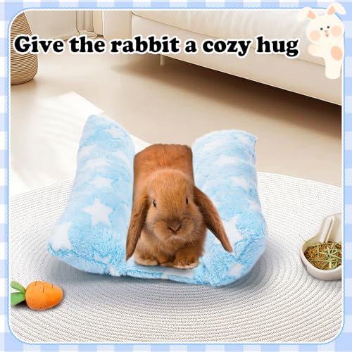 MEWTOGO 15.7" x 14" Bunny Bed for Rabbit Cage - 15.7 x 14In, Light blue - Star, Flannelette, Thickened & Soft - Image 5