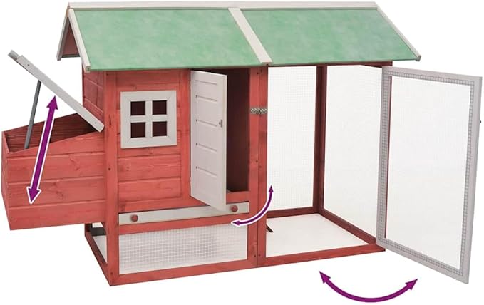 Outdoor Wooden Rabbit Hutch 66.9 x 66.9 x 43.3 in Red Solid Pine Chicken Coop with Pull-Out Tray Ramp Weatherproof Small Animal Cage for Backyard Garden