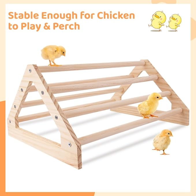 Chick Jungle Gym Perch, Wooden Roosting Bar with Triangle Stand, 7 Bar Chicken Toy for Coop and Brooder, 14.75 X 10.75 X 7.25 Inches
