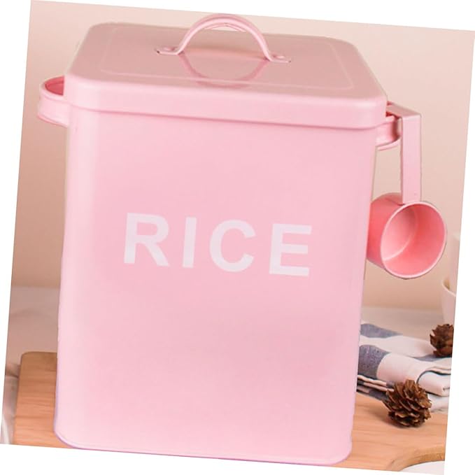 Sealed Pet Food Storage Bucket with Measuring Cup Large Capacity Airtight Metal Grain Bin for Dog and Cat Food Kitchen Rice Container Pink