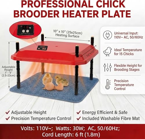 10"x10" Chick Brooder Heating Plate, Fire-Safe Adjustable Poultry Heater for Chicks - Polyester - Image 4